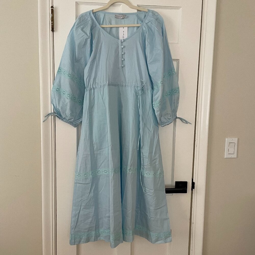 Harshman Belle Blouson Sleeve Cotton & Lace Dress Light Blue- XS NWT